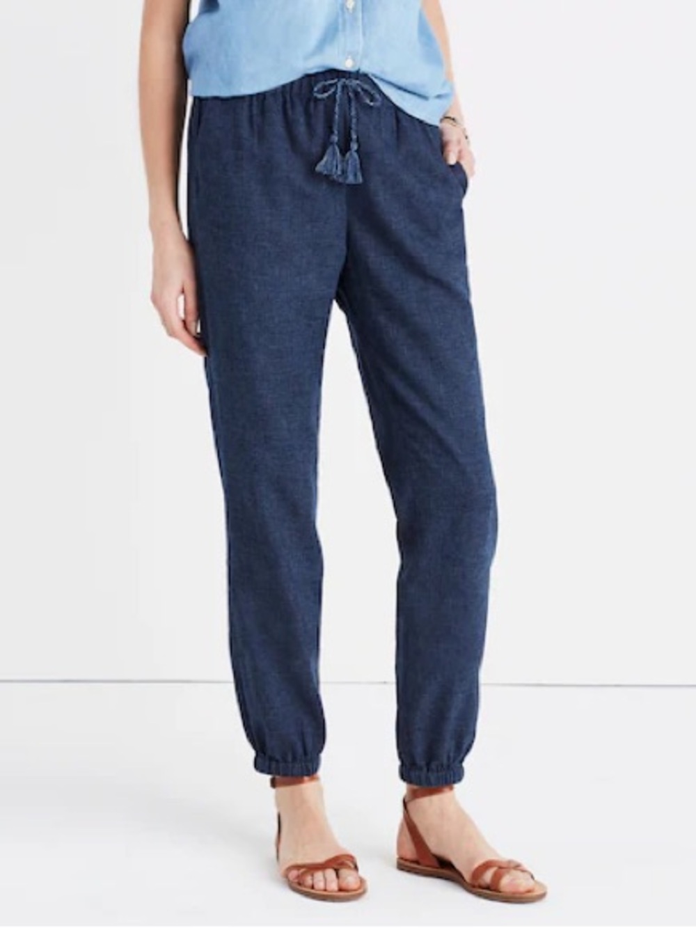 Madewell Shorewalk Cover-Up Pants Linen Blend Navy Indigo Size Large